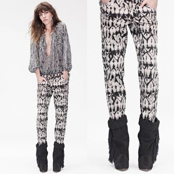 Isabel Marant Pour H&M Black and White Printed Jeans Size 4 Stretch Ankle Pants - Picture 4 of 15